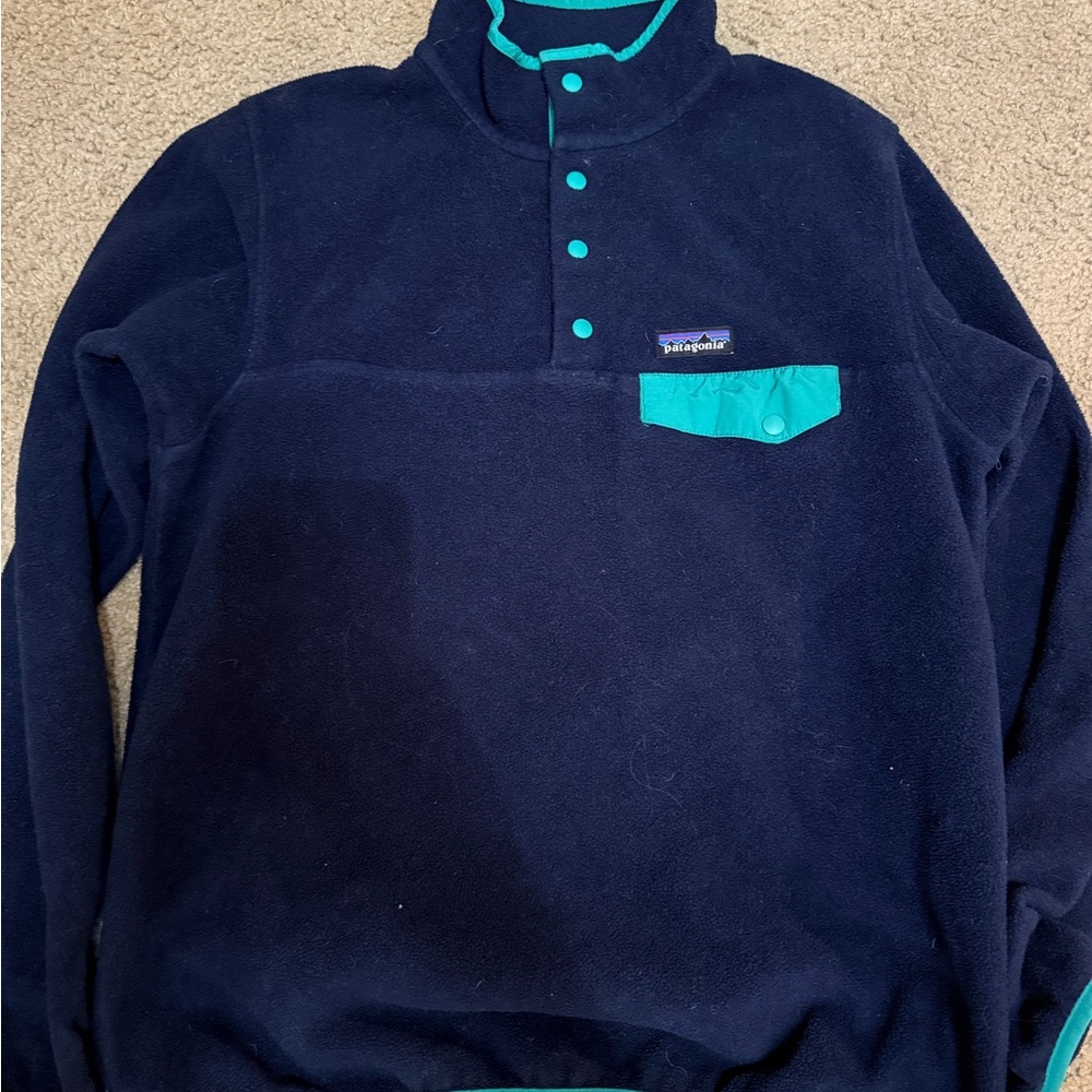 Patagonia Dark Blue and Aqua Fleece Pullover